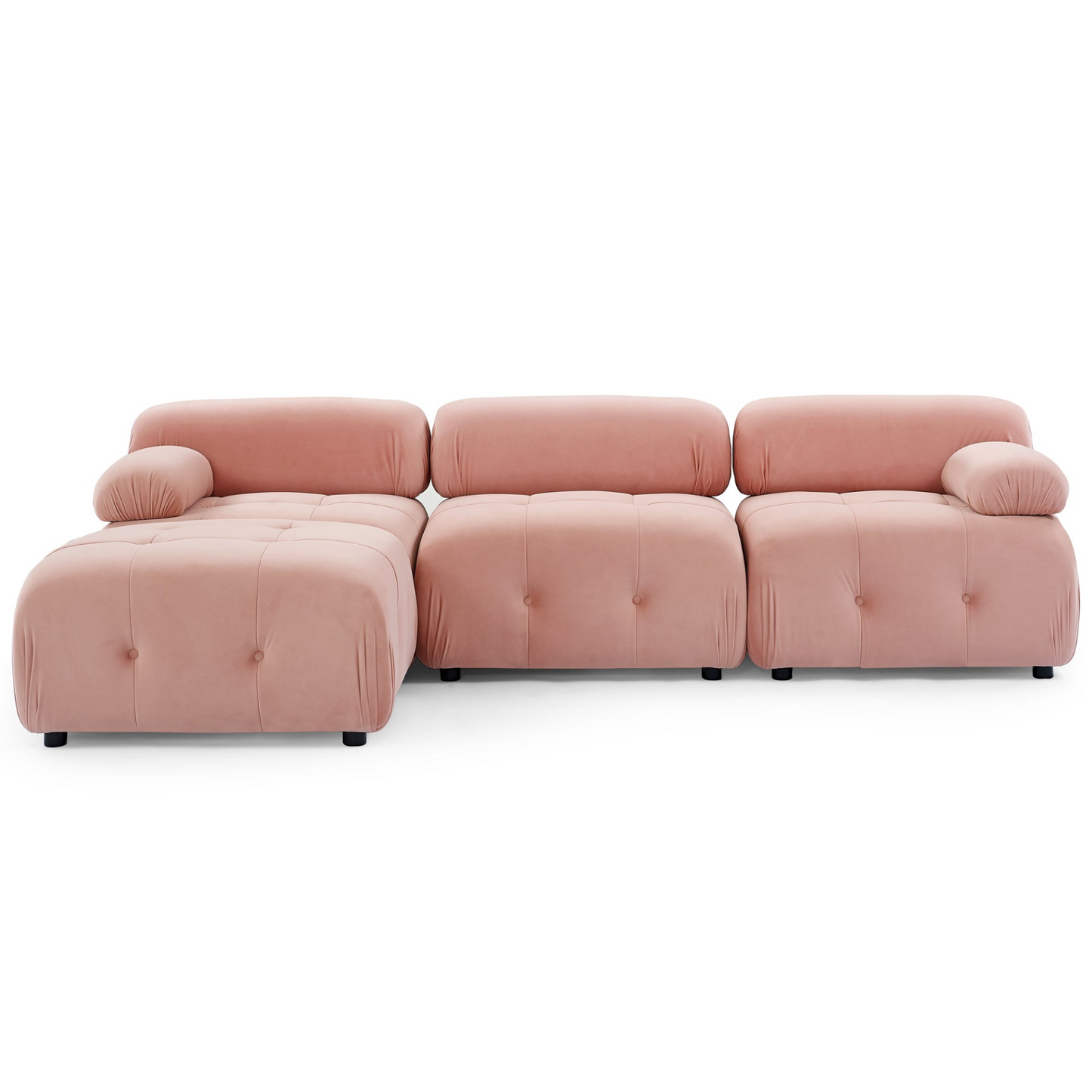 Modular Sectional Sofa, Button Tufted Designed and DIY Combination, L Shaped Couch with Reversible Ottoman, Pink Velvet