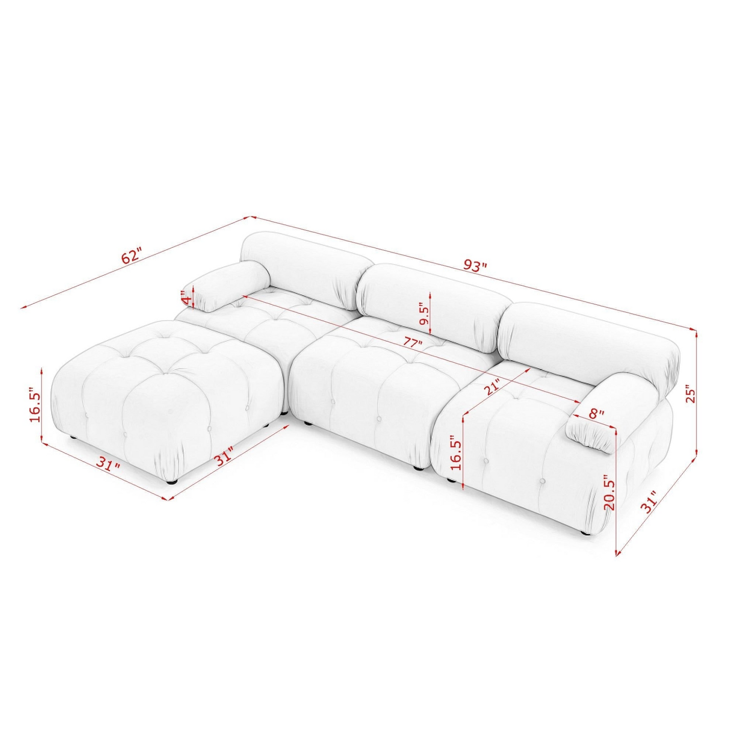 Modular Sectional Sofa, Button Tufted Designed and DIY Combination, L Shaped Couch with Reversible Ottoman, Pink Velvet