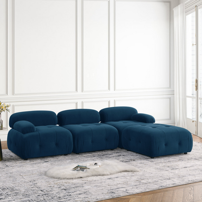 Modular Sectional Sofa, Button Tufted, DIY Combination, L Shaped Couch with Reversible Ottoman - Navy Velvet