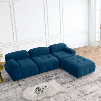 Modular Sectional Sofa, Button Tufted, DIY Combination, L Shaped Couch with Reversible Ottoman - Navy Velvet