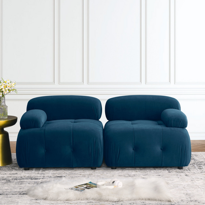 Modular Sectional Sofa, Button Tufted, DIY Combination, L Shaped Couch with Reversible Ottoman - Navy Velvet