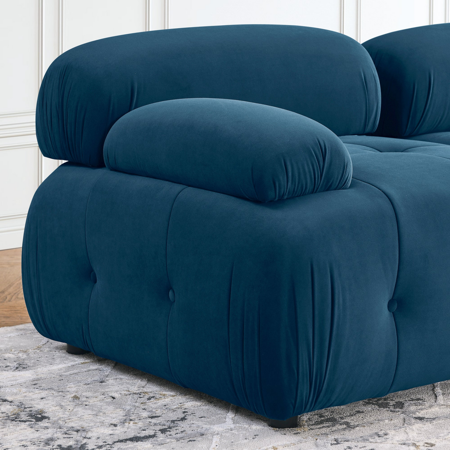 Modular Sectional Sofa, Button Tufted, DIY Combination, L Shaped Couch with Reversible Ottoman - Navy Velvet