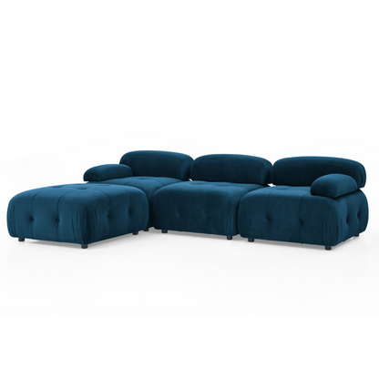 Modular Sectional Sofa, Button Tufted, DIY Combination, L Shaped Couch with Reversible Ottoman - Navy Velvet