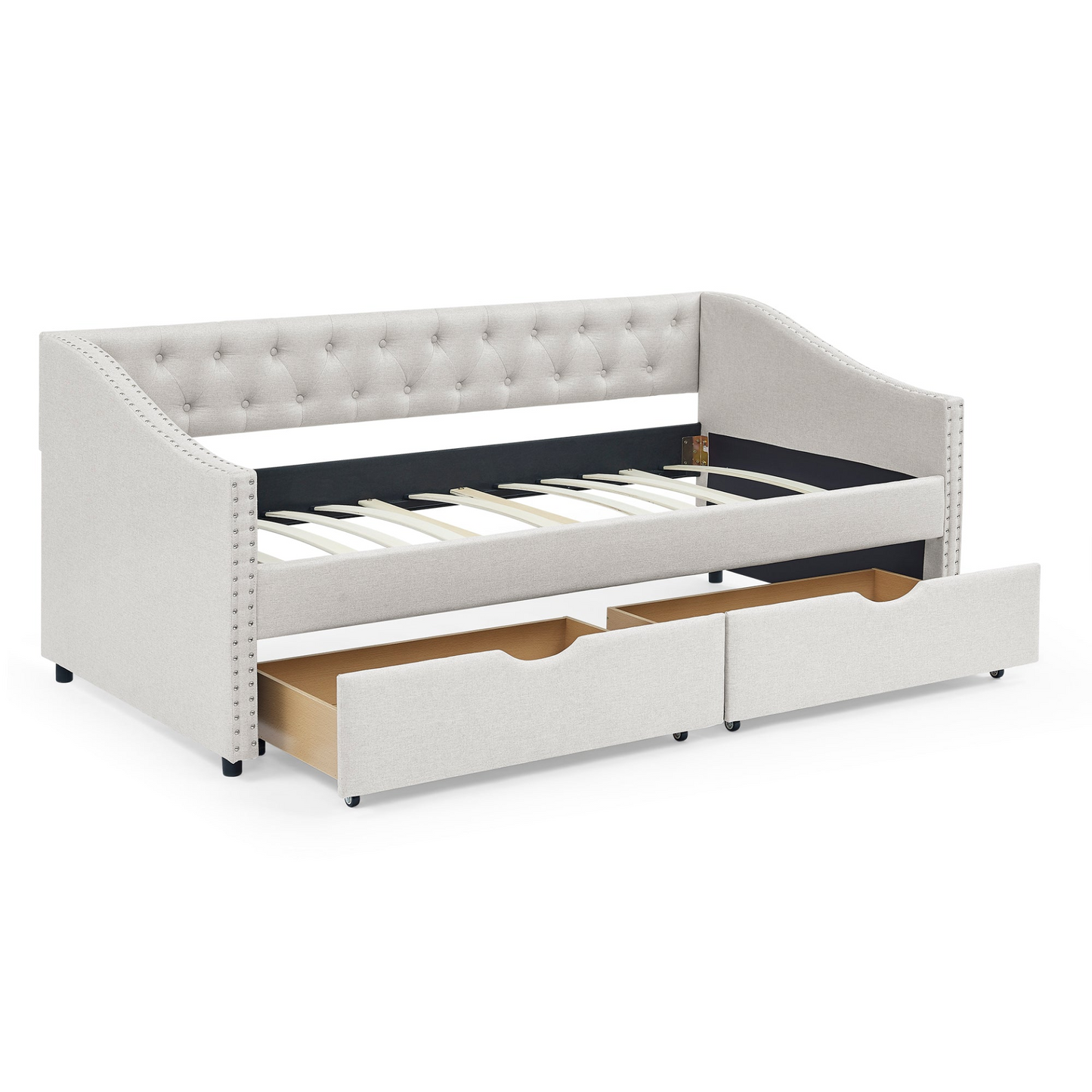 Twin Size Daybed with Drawers Upholstered Tufted Sofa Bed, Beige