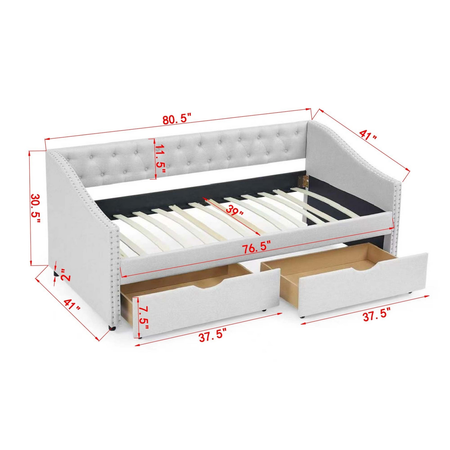 Twin Size Daybed with Drawers Upholstered Tufted Sofa Bed, Beige