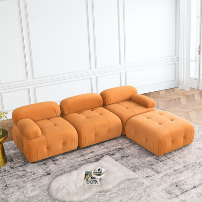 Modular Sectional Sofa, Button Tufted, L Shaped Couch with Reversible Ottoman