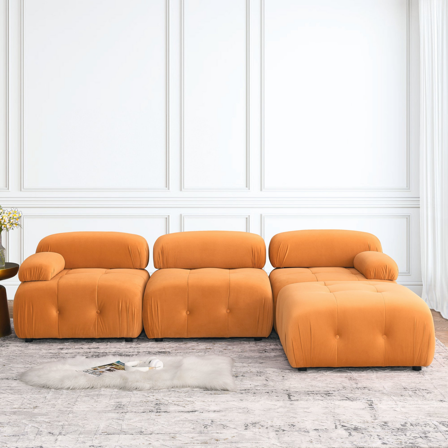 Modular Sectional Sofa, Button Tufted, L Shaped Couch with Reversible Ottoman