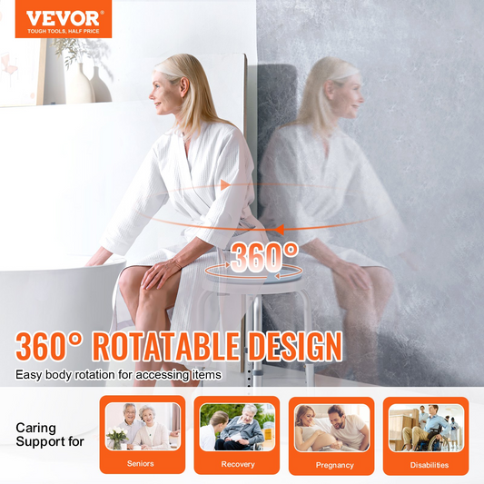 VEVOR Shower Chair for Inside Shower - 360 Degree Swivel, Adjustable Height and Non-Slip Design