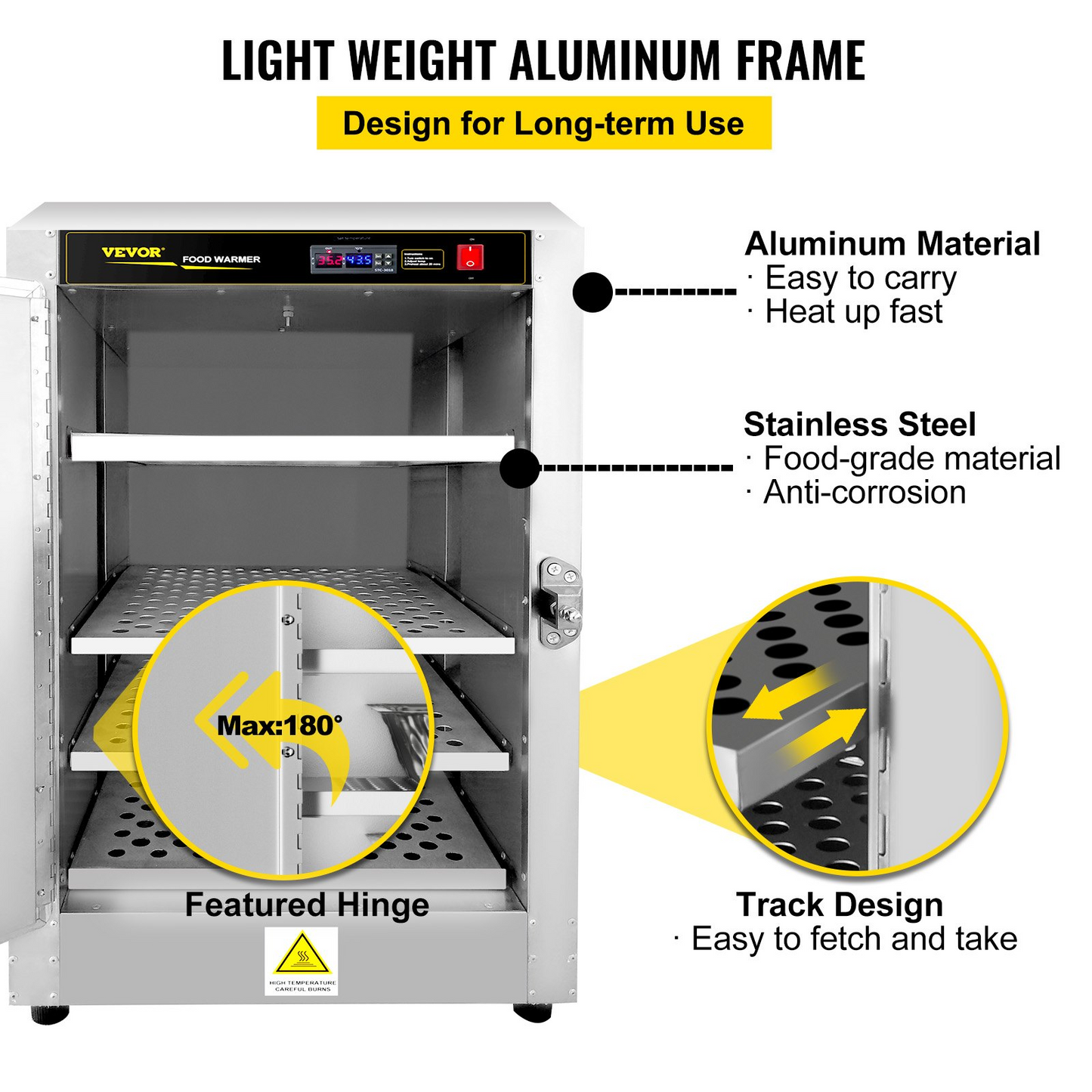 VEVOR Hot Box Food Warmer, 16"x16"x24" Concession Warmer with Water Tray, Four Disposable Catering Pans, Countertop Pizza, Patty, Pastry, Empanada, Concession Hot Food Hold Tested to UL Standards