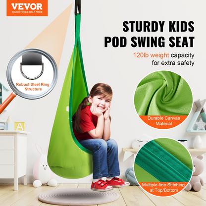 VEVOR Kids Pod Swing Seat – Cozy Hammock Chair with LED Lights & Cushion