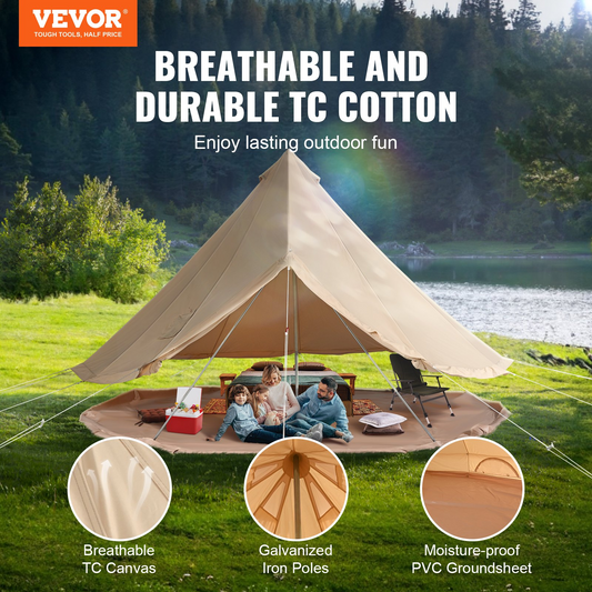 VEVOR 5-8 Person Canvas Glamping Bell Tent, Breathable Waterproof Yurt Tent with Stove Jack and Detachable Side Wall for Family Camping,13'x 13'x98"(Diameter 4M)