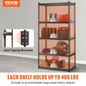 VEVOR Storage Shelving Unit, 5-Tier Adjustable, 2000 lbs Capacity, Heavy Duty Garage Shelves Metal Organizer Utility Rack, Black, 36" L x 18" W x 72" H for Kitchen Pantry Basement Bathroom Laundry