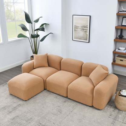 L-Shape Modular Sectional Sofa, DIY Combination, Teddy Fabric, Camel - Comfort and Versatility for Your Living Space