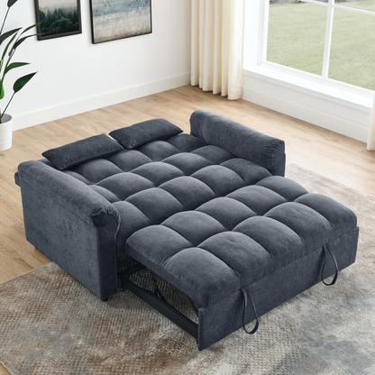 Loveseats Sofa Bed with Pull-out Bed, Adjustable Back, Blue+ Grey - Comfortable and Stylish