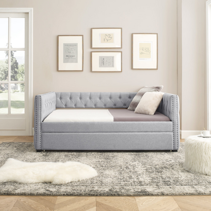 Daybed with Trundle Upholstered Tufted Sofa Bed, Grey