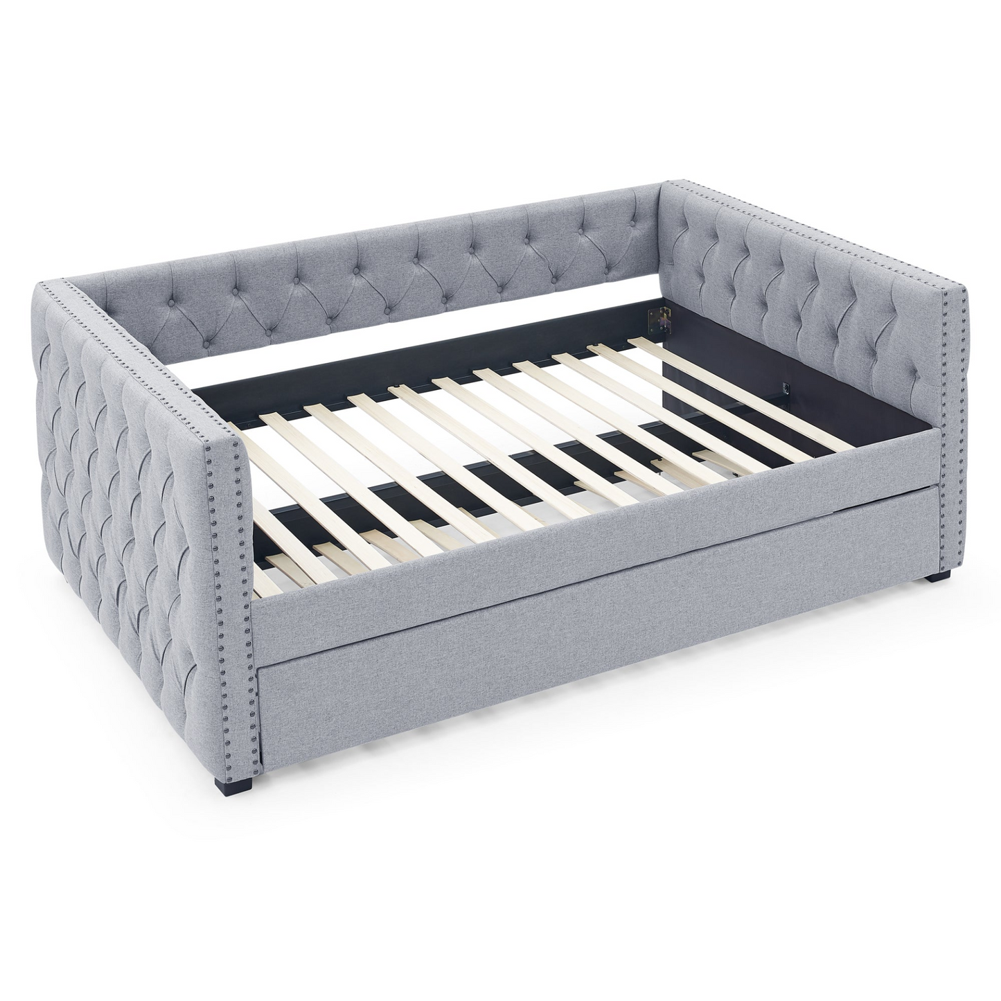 Daybed with Trundle Upholstered Tufted Sofa Bed, Grey