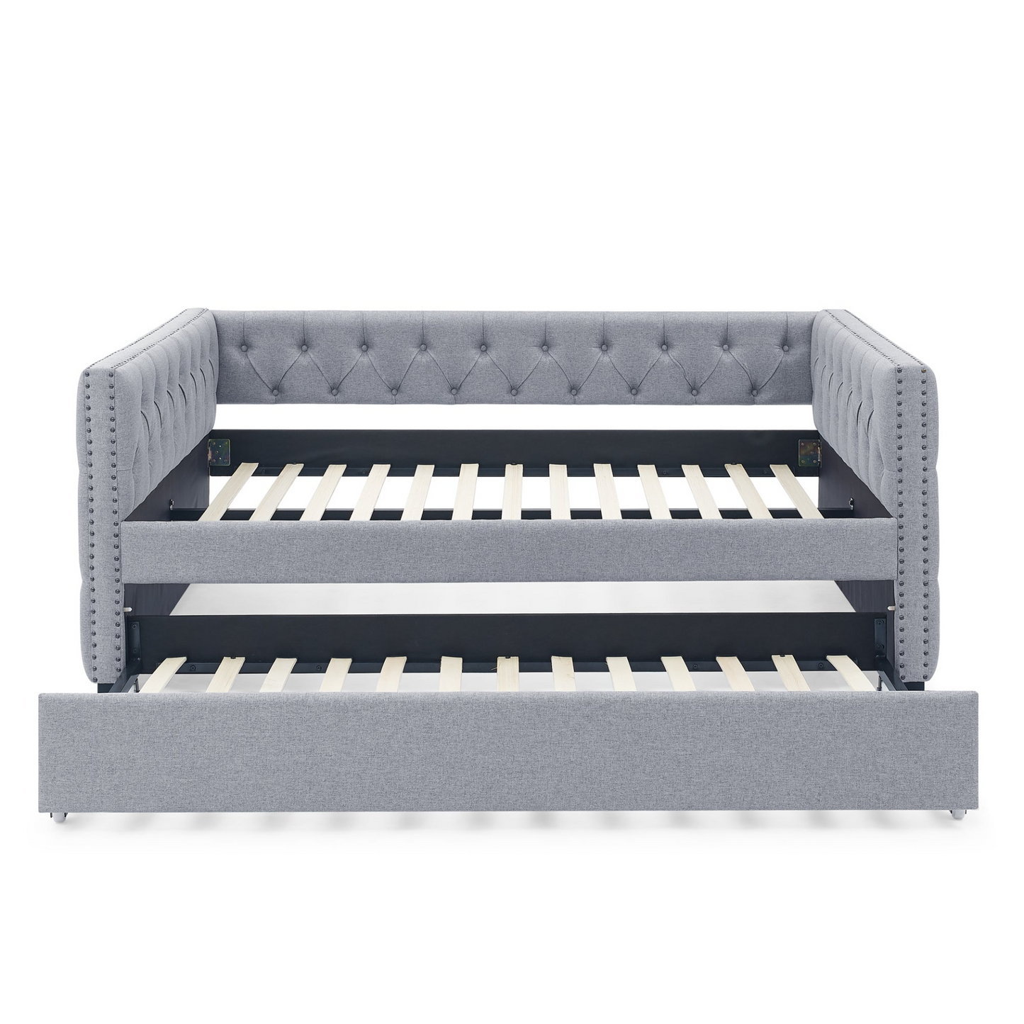 Daybed with Trundle Upholstered Tufted Sofa Bed, Grey