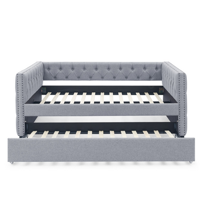 Daybed with Trundle Upholstered Tufted Sofa Bed, Grey