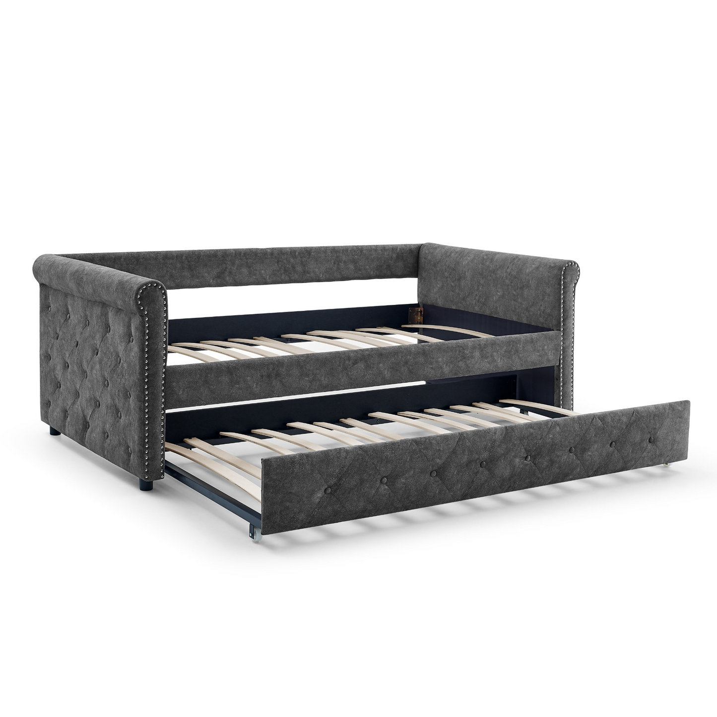 Daybed with Trundle Upholstered Tufted Sofa Bed - Twin Size Grey | Elegant and Functional Design