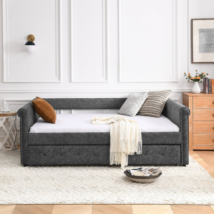 Daybed with Trundle Upholstered Tufted Sofa Bed, Grey (85.5"x57"x30.5") - Stylish and Functional | Your Home Deserves It!