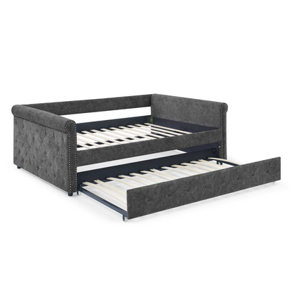 Daybed with Trundle Upholstered Tufted Sofa Bed, Grey (85.5"x57"x30.5") - Stylish and Functional | Your Home Deserves It!