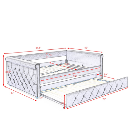 Daybed with Trundle Upholstered Tufted Sofa Bed, Grey (85.5"x57"x30.5") - Stylish and Functional | Your Home Deserves It!