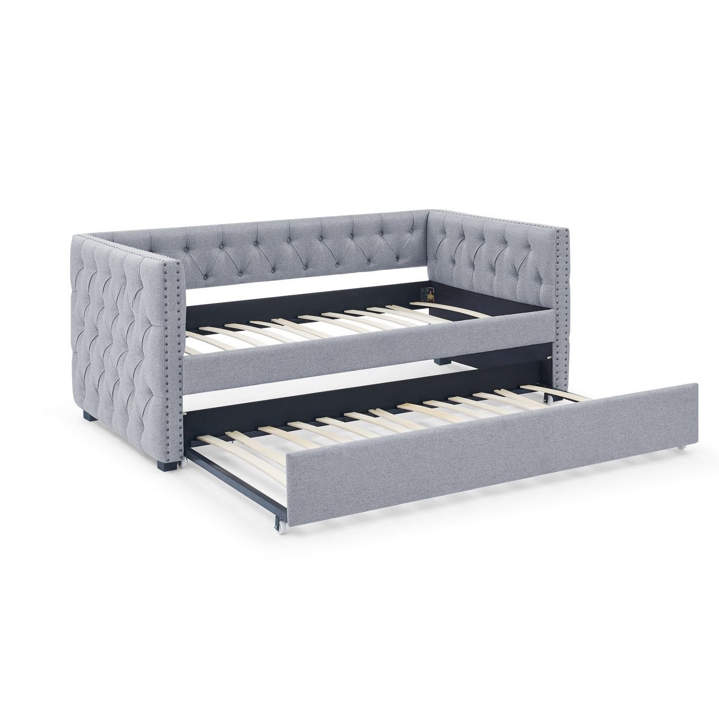 Daybed with Trundle Upholstered Tufted Sofa Bed, Twin Size - Grey | Elegant and Functional Design