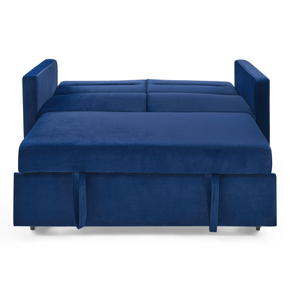 Loveseats Sofa Bed with Pull-out Bed, Adjustable Back and Two Arm Pocket, Blue - Buy Now