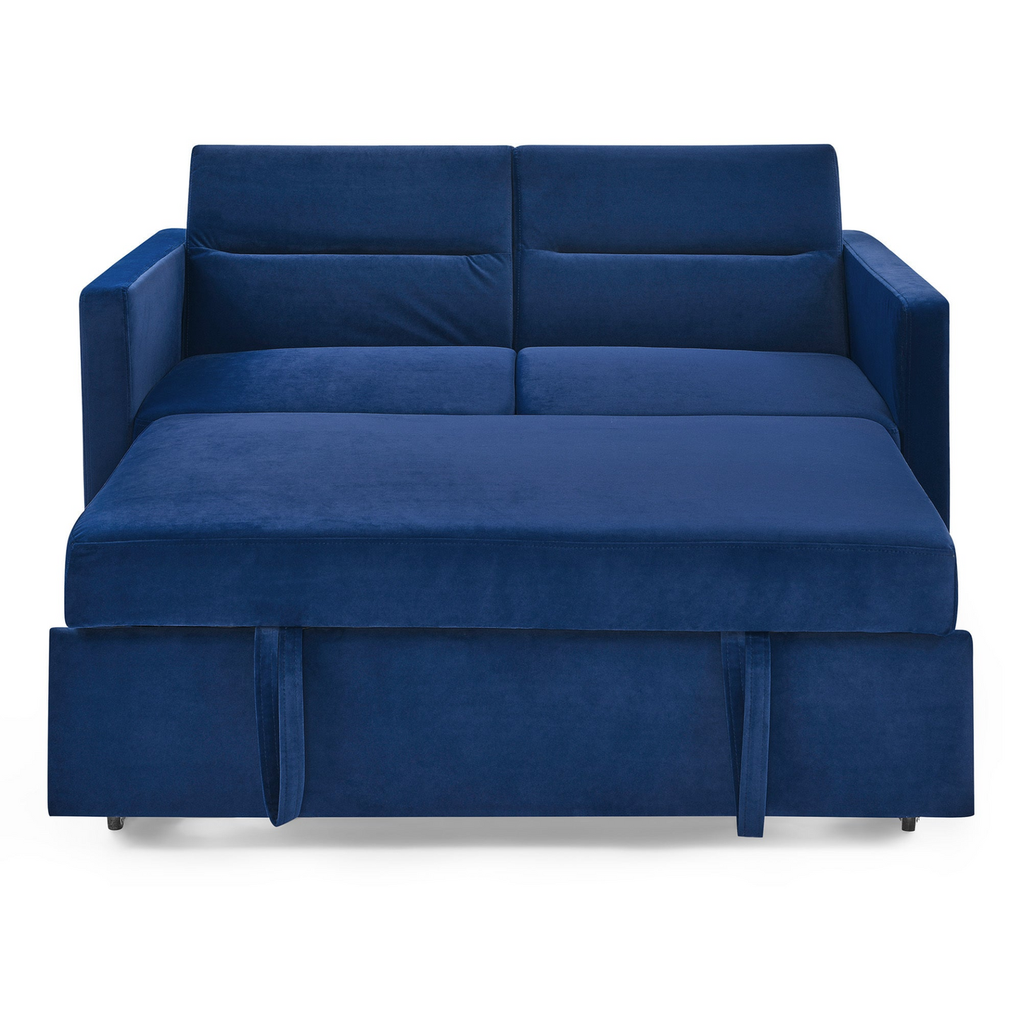 Loveseats Sofa Bed with Pull-out Bed, Adjustable Back and Two Arm Pocket, Blue - Buy Now