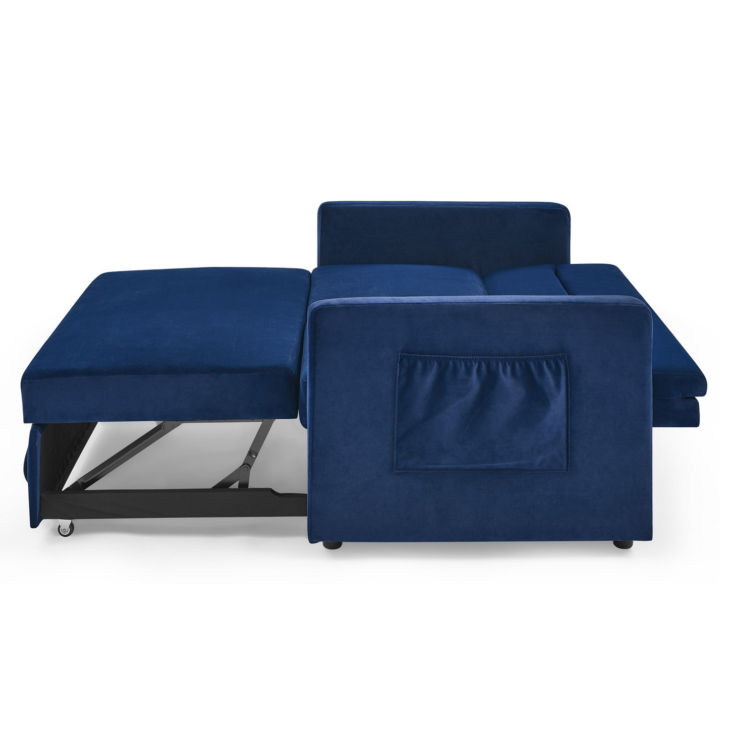 Loveseats Sofa Bed with Pull-out Bed, Adjustable Back and Two Arm Pocket, Blue - Buy Now