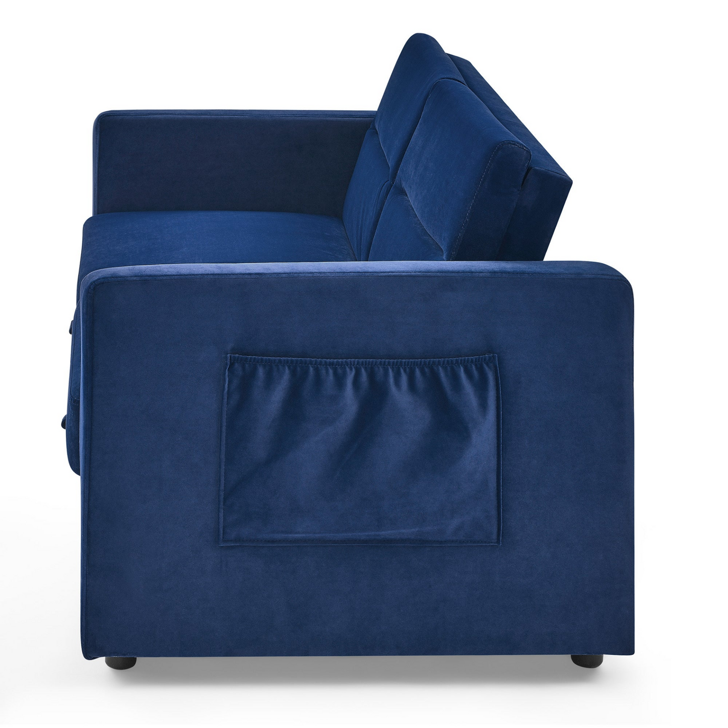 Loveseats Sofa Bed with Pull-out Bed, Adjustable Back and Two Arm Pocket, Blue - Buy Now