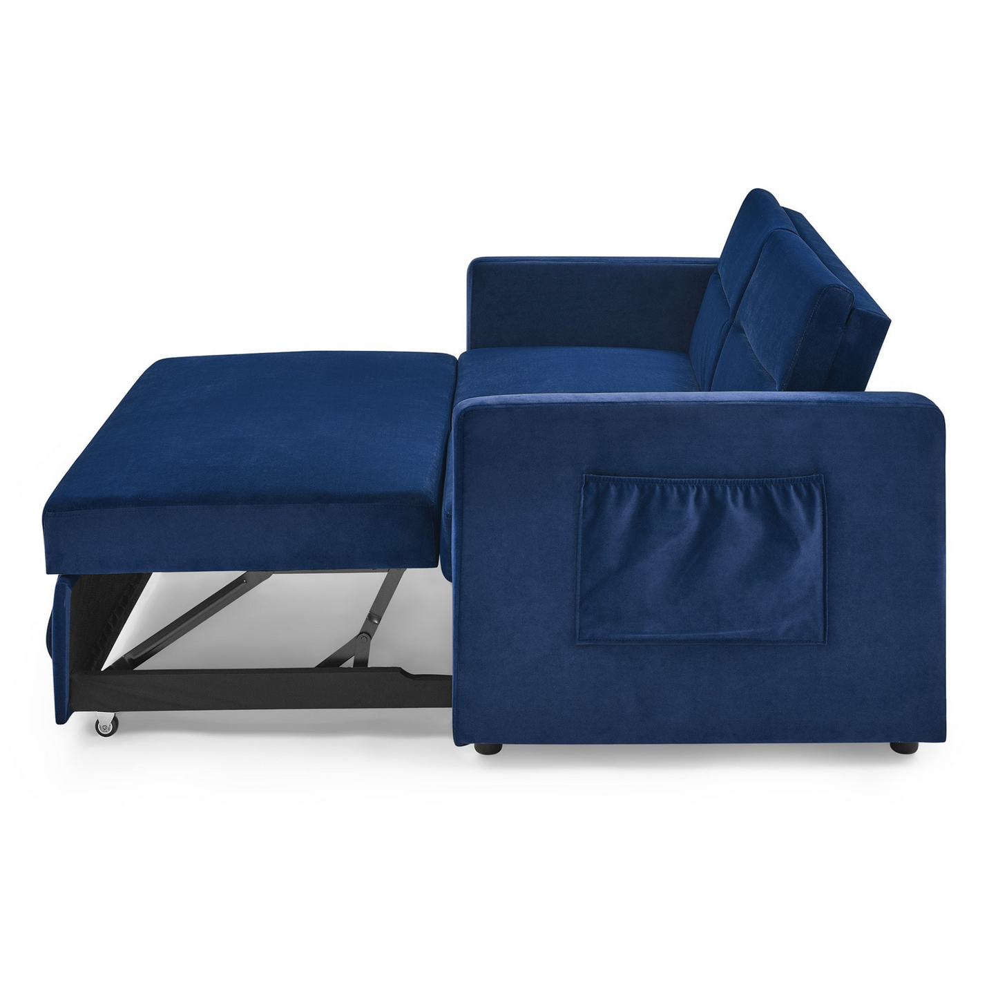 Loveseats Sofa Bed with Pull-out Bed, Adjustable Back and Two Arm Pocket, Blue - Buy Now