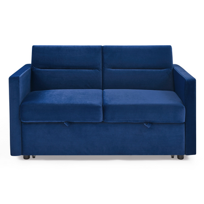 Loveseats Sofa Bed with Pull-out Bed, Adjustable Back and Two Arm Pocket, Blue - Buy Now