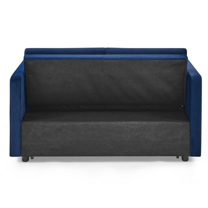 Loveseats Sofa Bed with Pull-out Bed, Adjustable Back and Two Arm Pocket, Blue - Buy Now