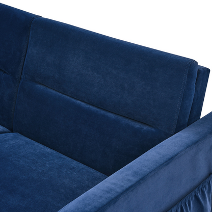 Loveseats Sofa Bed with Pull-out Bed, Adjustable Back and Two Arm Pocket, Blue - Buy Now