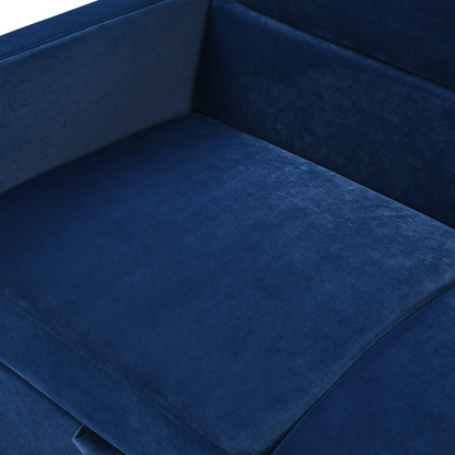 Loveseats Sofa Bed with Pull-out Bed, Adjustable Back and Two Arm Pocket, Blue - Buy Now