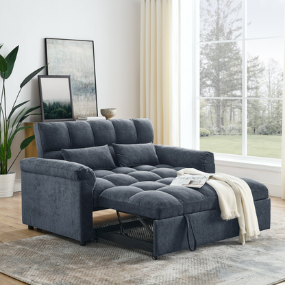 Loveseats Sofa Bed with Pull-out Bed, Adjustable Back, Blue+ Grey - Comfortable and Stylish