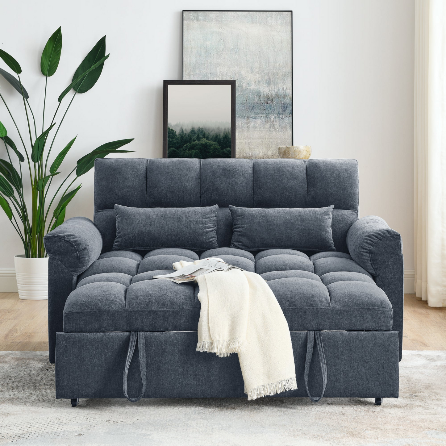 Loveseats Sofa Bed with Pull-out Bed, Adjustable Back, Blue+ Grey - Comfortable and Stylish