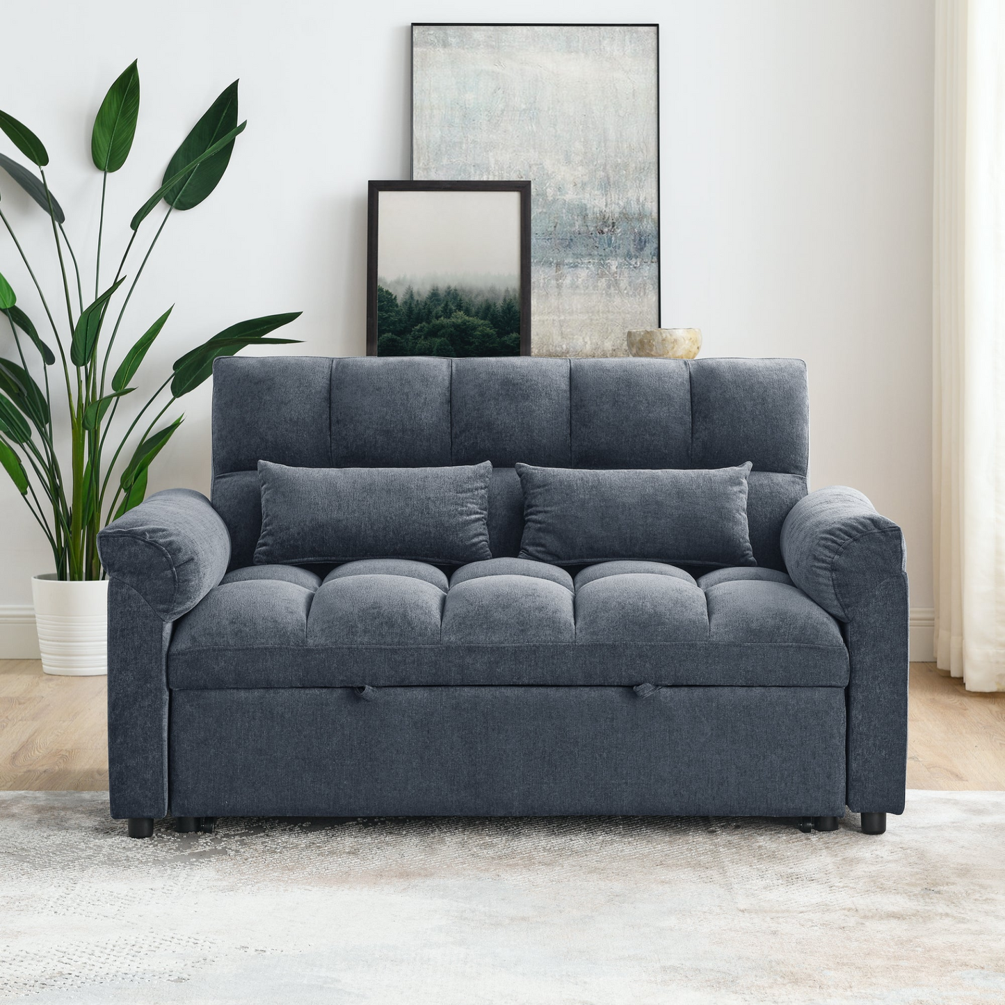 Loveseats Sofa Bed with Pull-out Bed, Adjustable Back, Blue+ Grey - Comfortable and Stylish