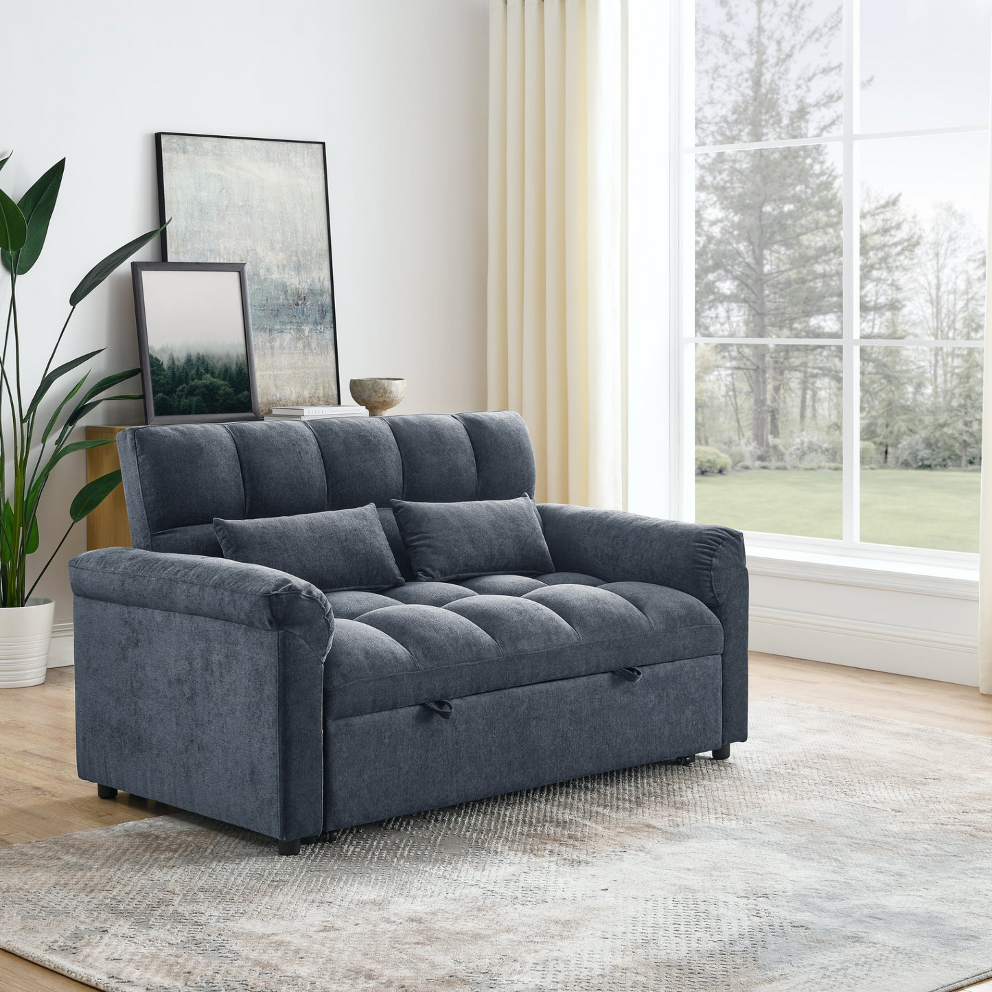 Loveseats Sofa Bed with Pull-out Bed, Adjustable Back, Blue+ Grey - Comfortable and Stylish