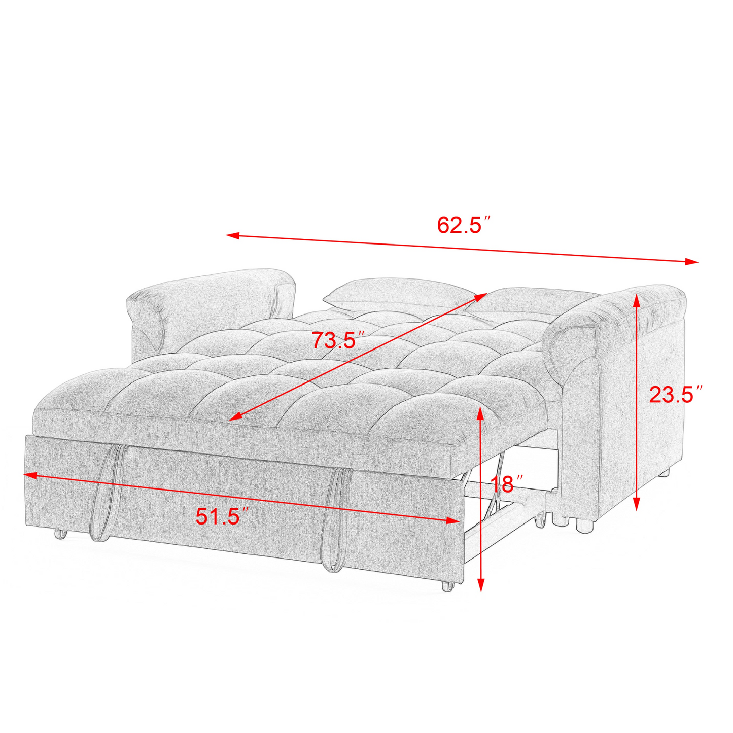 Loveseats Sofa Bed with Pull-out Bed, Adjustable Back, Blue+ Grey - Comfortable and Stylish