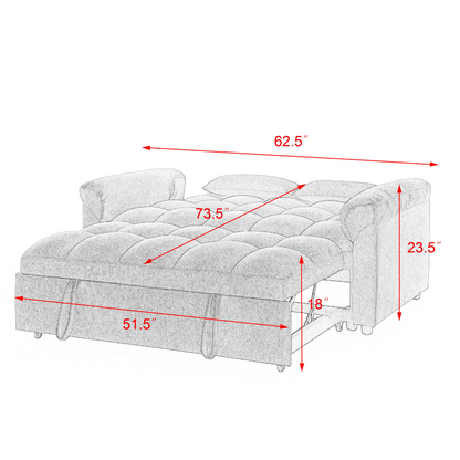 Loveseats Sofa Bed with Pull-out Bed, Adjustable Back, Blue+ Grey - Comfortable and Stylish