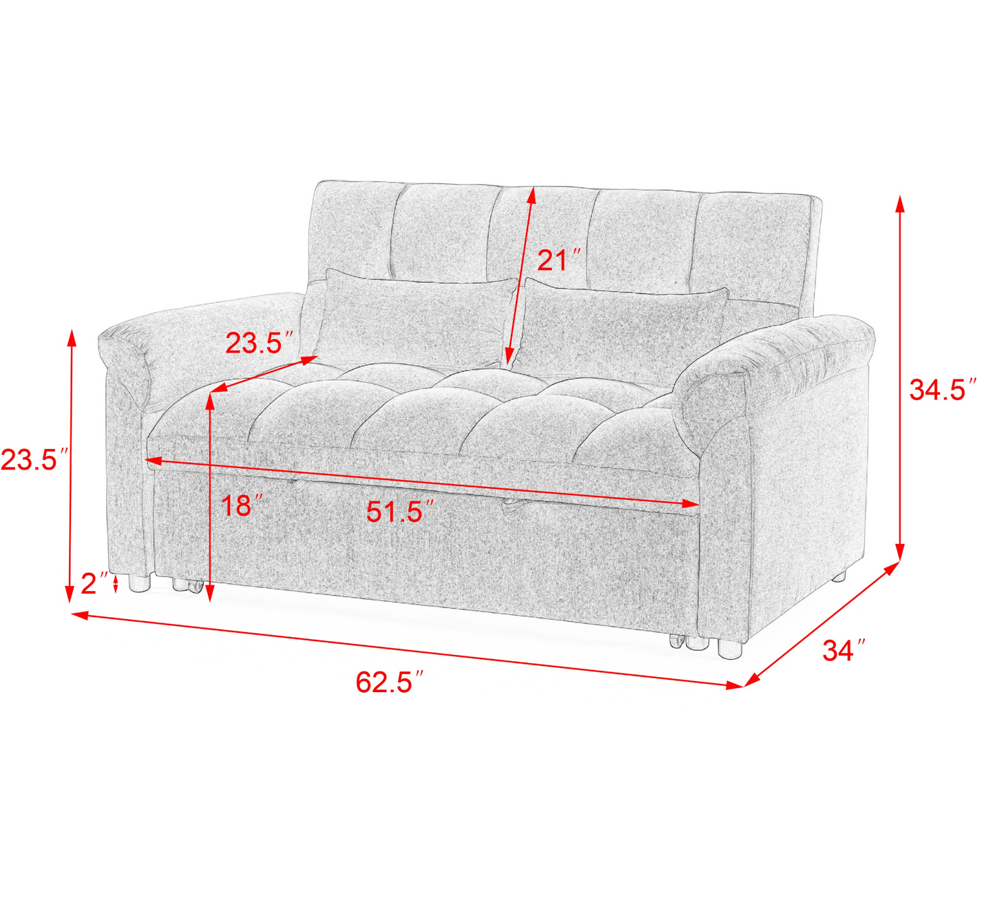 Loveseats Sofa Bed with Pull-out Bed, Adjustable Back, Blue+ Grey - Comfortable and Stylish