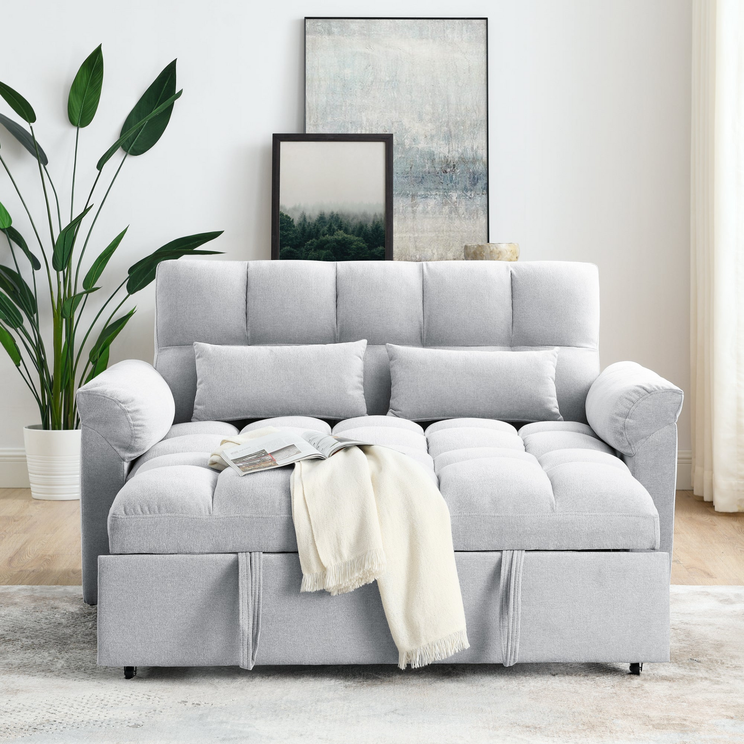 Loveseats Sofa Bed with Pull-out Bed, Adjustable Back, Light Grey - Comfortable and Versatile Furniture