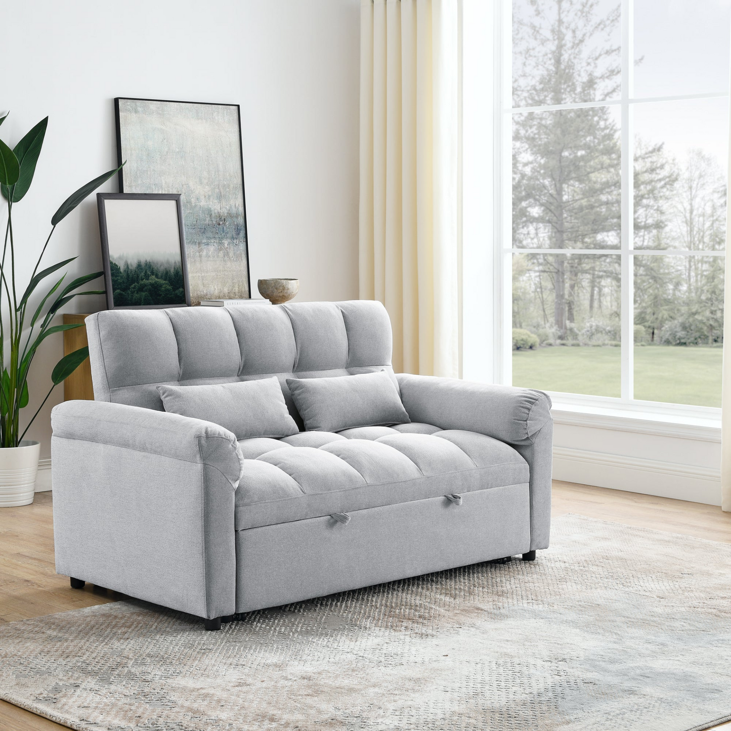 Loveseats Sofa Bed with Pull-out Bed, Adjustable Back, Light Grey - Comfortable and Versatile Furniture