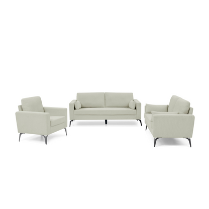 3 Piece Living Room Sofa Set, Corduroy Beige - Modern Minimalist Couch