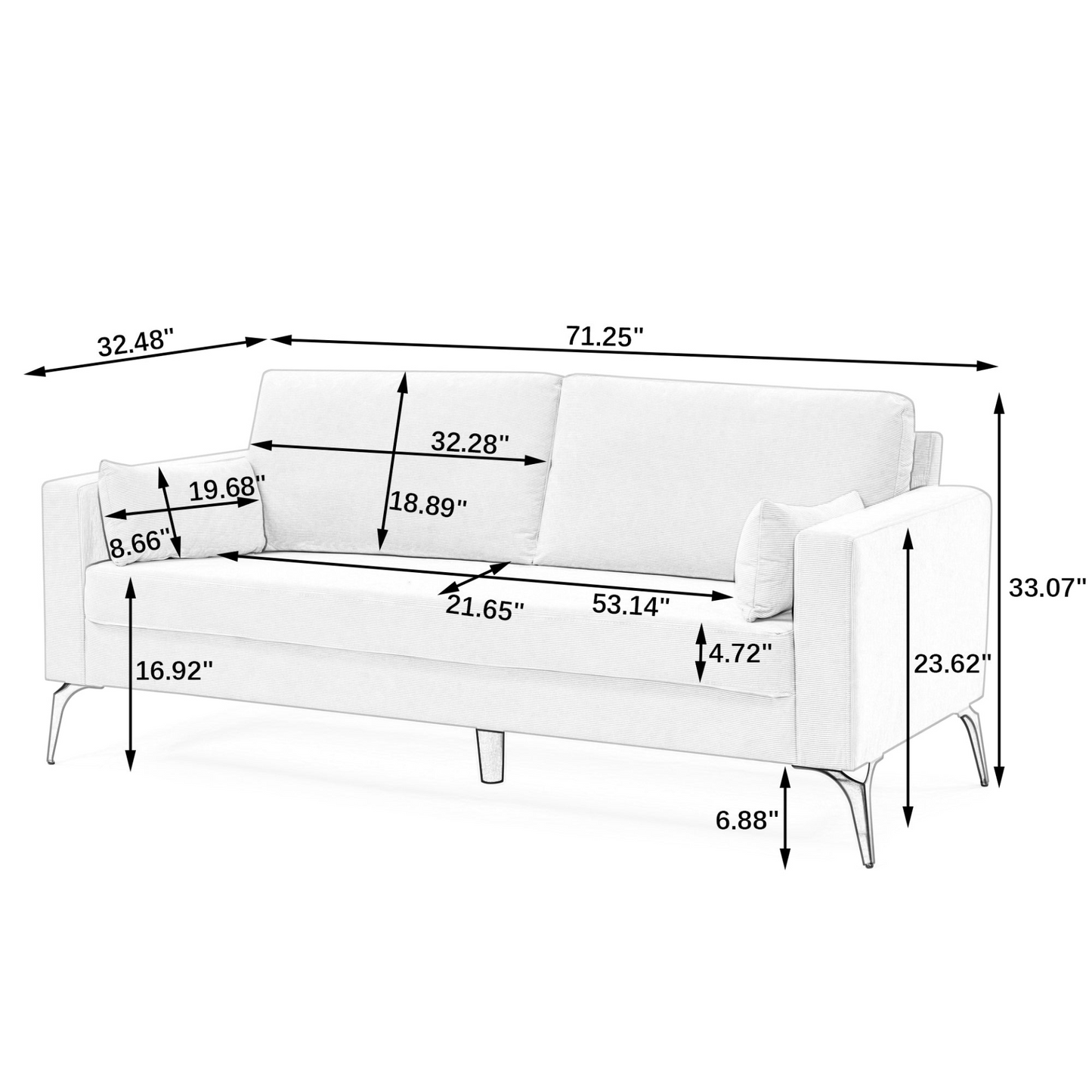 3 Piece Living Room Sofa Set, Corduroy Beige - Modern Minimalist Couch