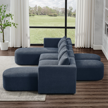 U Shape Sectional Sofa - Two Single Seat, Two Chaises, Two Ottomans - Modular Sofa, DIY Combination - Loop Yarn Fabric in Navy