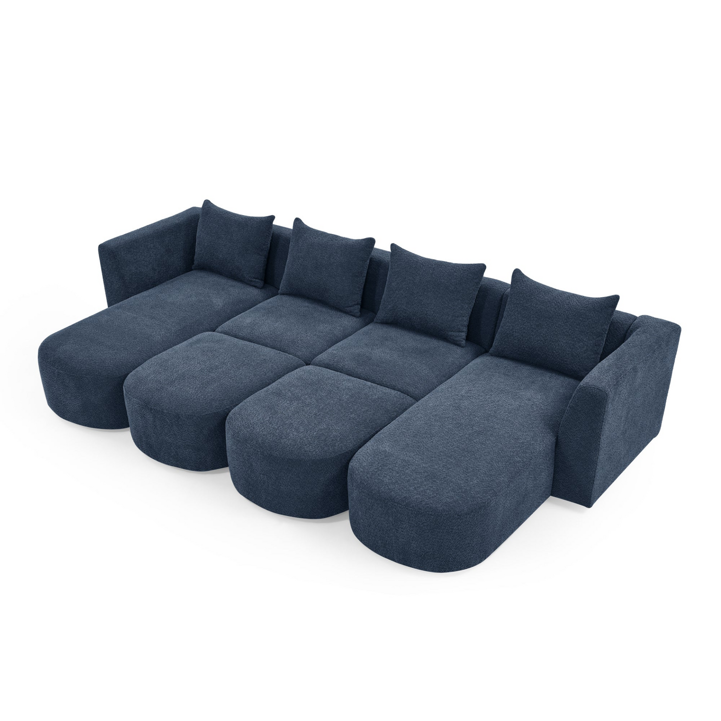 U Shape Sectional Sofa - Two Single Seat, Two Chaises, Two Ottomans - Modular Sofa, DIY Combination - Loop Yarn Fabric in Navy