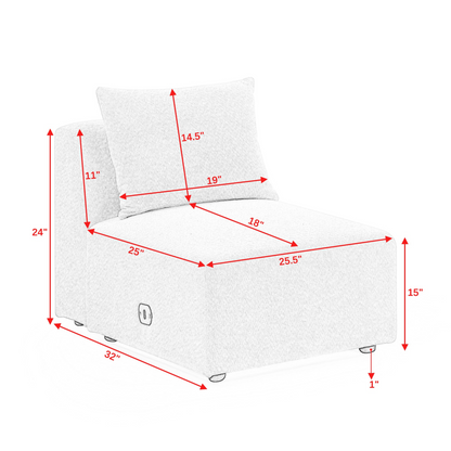 U Shape Sectional Sofa - Two Single Seat, Two Chaises, Two Ottomans - Modular Sofa, DIY Combination - Loop Yarn Fabric in Navy